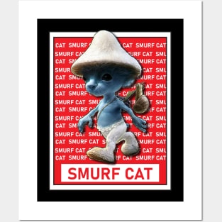 Funny Smurf cat Meme.Blue mushroom Cat meme. Posters and Art